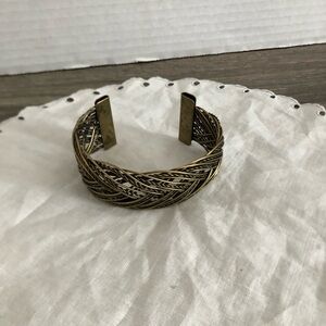 Vtg Gold Tone Woven Cuff Bracelet